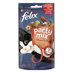 Ласощі для котів Purina Felix Party Mix Гриль Мікс зі смаком курки, яловичини та лосося 60г. (7613287631404)