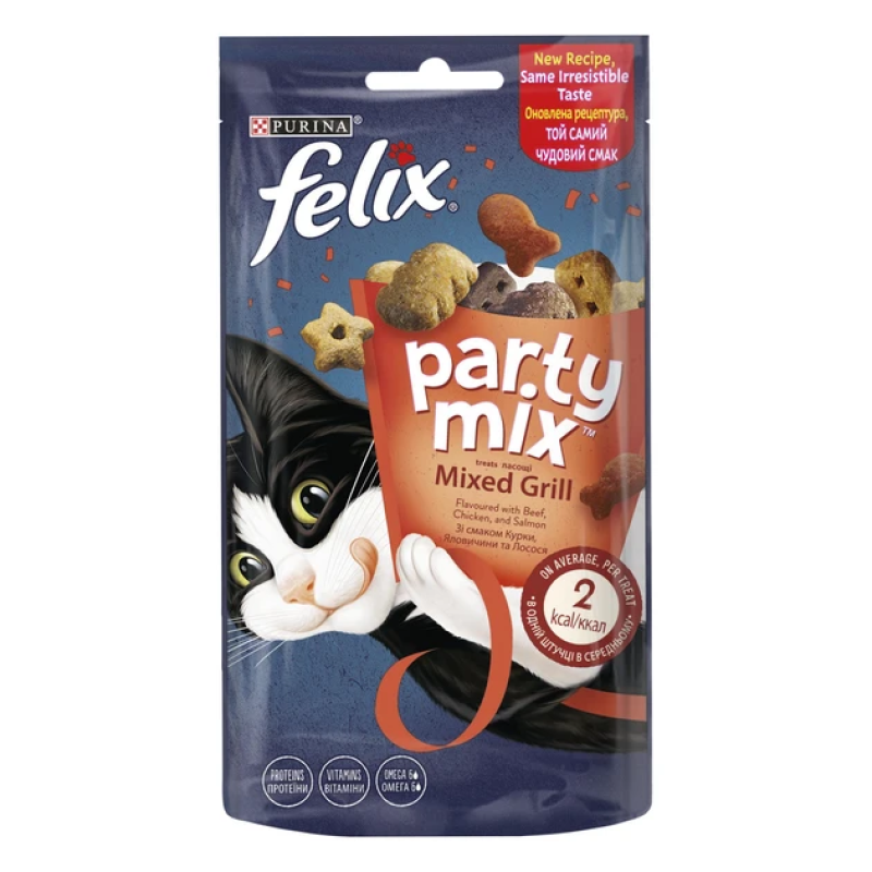 Ласощі для котів Purina Felix Party Mix Гриль Мікс зі смаком курки, яловичини та лосося 60г. (7613287631404)