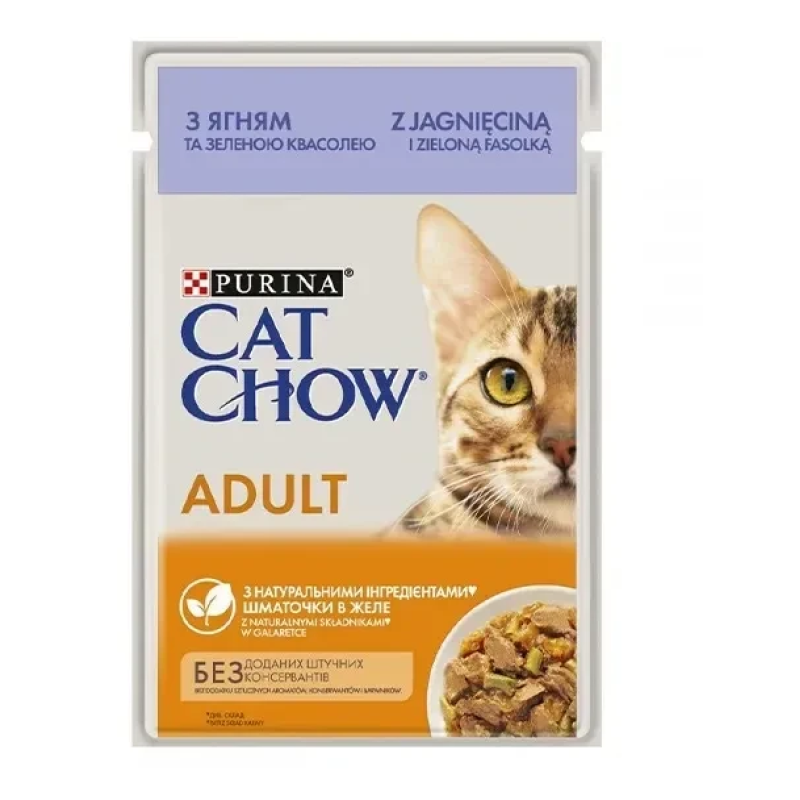 Вологий корм Cat Chow Adult з ягням і зеленою квасолею в желе 85 г
